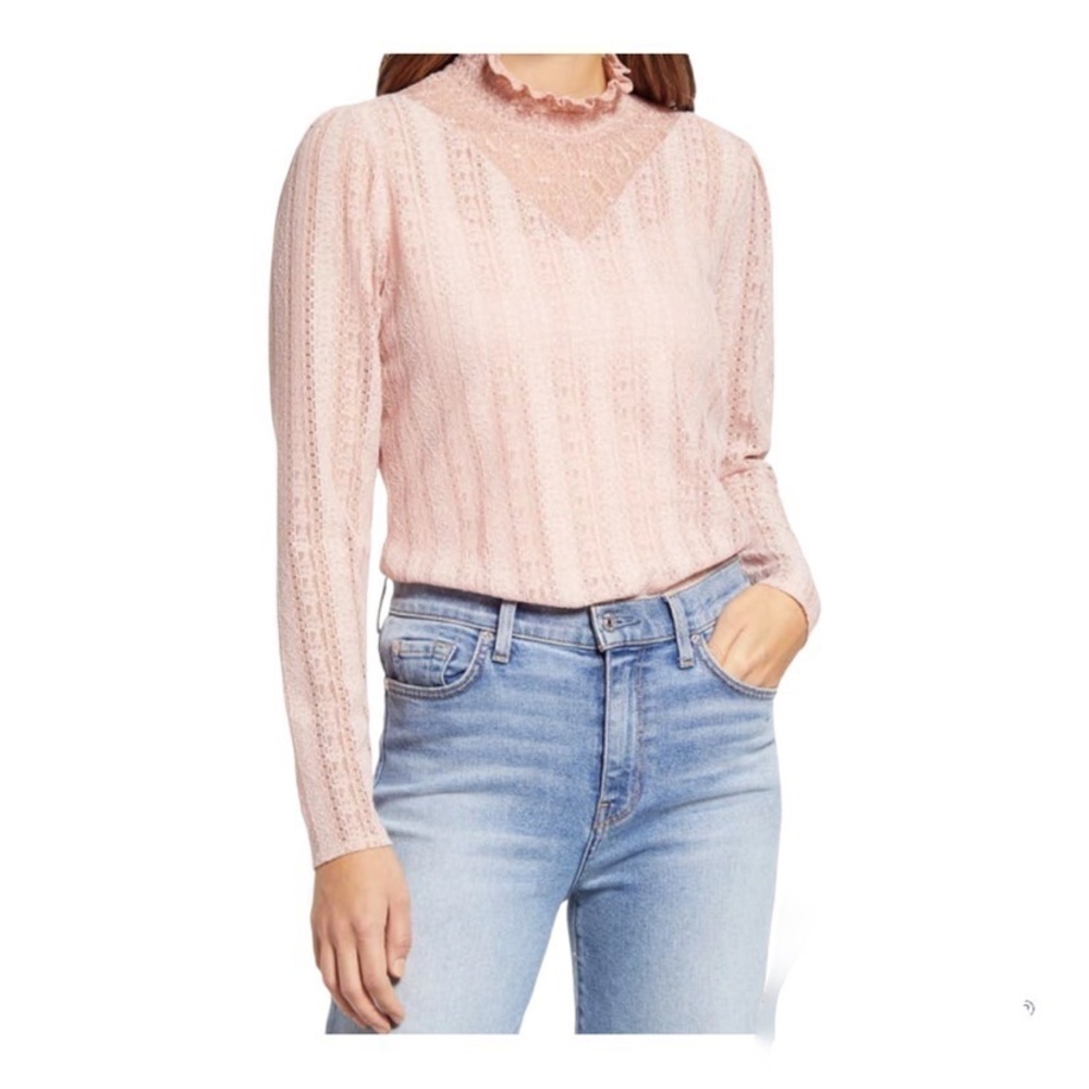 Halogen Lace Knit Mock Neck Top Size XS